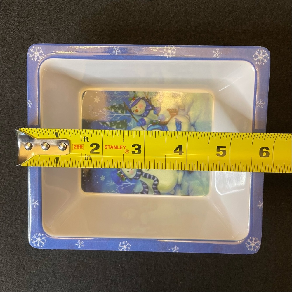2 Snowman Snack Rectangle Bowls 6 x 5.25 Inches - Picture 3 of 16